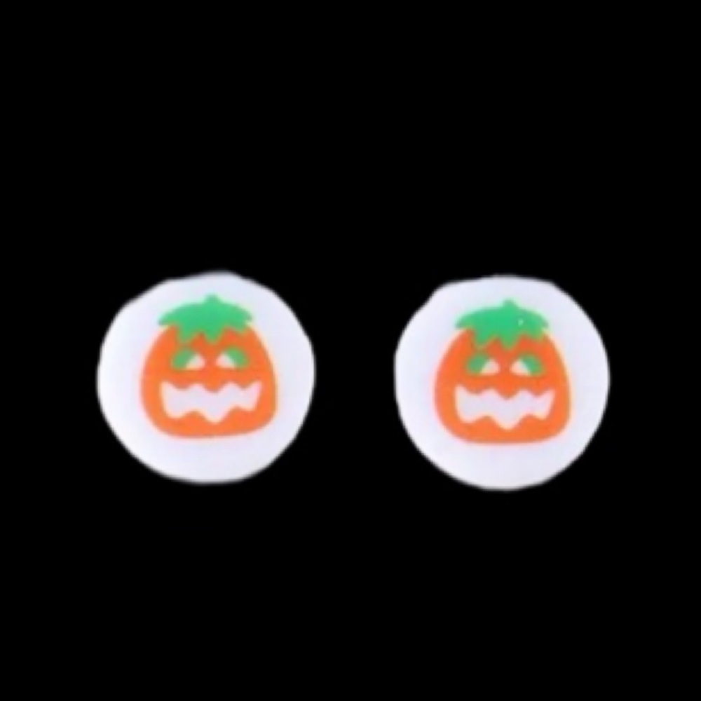 Pumpkin Halloween Jack O Lantern Circle Stud Earrings